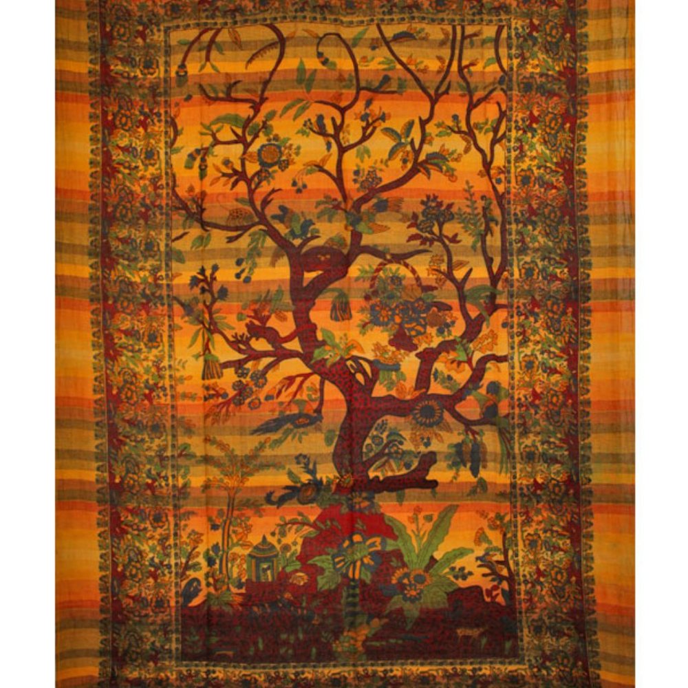 Tree of Life Birds Art in Handloom Cotton Tapestry